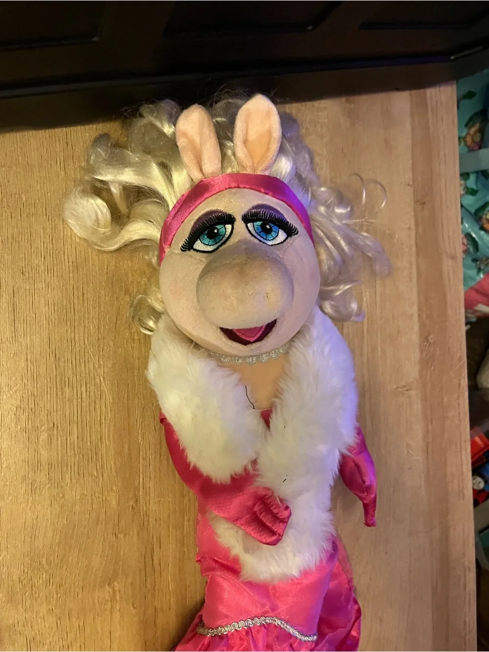 Disney Pink Miss Piggy Plush Costume Doll with White Fur Trim